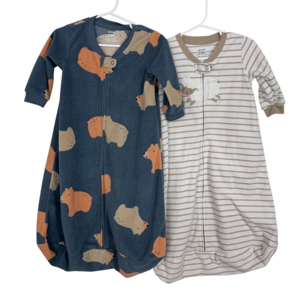 Set of 2 Carter’s Long Sleeve Fleece Sleepsacks Baby Size 6-9 Months Bear Sheep